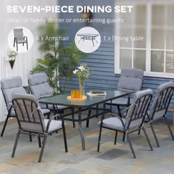 Outsunny 7 PCs Garden Dining Set w/ Umbrella Hole & Cushion, Grey - Additional view 6