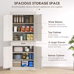 HOMCOM 180cm Kitchen Pantry Storage Cabinet Server Food Organizer, White