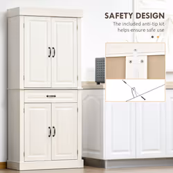 HOMCOM 180cm Kitchen Pantry Storage Cabinet Server Food Organizer, White