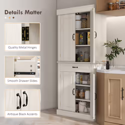 HOMCOM 180cm Kitchen Pantry Storage Cabinet Server Food Organizer, White - Additional view 4