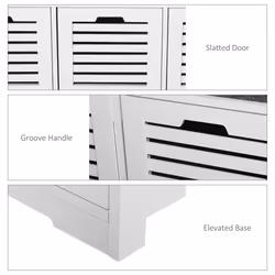 HOMCOM 3-Door Shoe Storage Bench Cushion Seat Slatted Doors Elevated Base White - Additional view 4