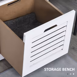 HOMCOM 3-Door Shoe Storage Bench Cushion Seat Slatted Doors Elevated Base White - Additional view 5