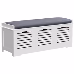 HOMCOM 3-Door Shoe Storage Bench Cushion Seat Slatted Doors Elevated Base White - Additional view 7