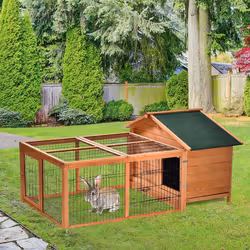 PawHut Wooden Rabbit Hutch Detachable Pet House with Openable Run & Roof