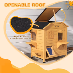 PawHut Wooden Cat House Cat Cave Pet Shelter Condos Outdoor Natural Wood Finish