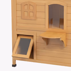 PawHut Wooden Cat House Cat Cave Pet Shelter Condos Outdoor Natural Wood Finish - Additional view 5