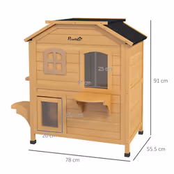PawHut Wooden Cat House Cat Cave Pet Shelter Condos Outdoor Natural Wood Finish - Additional view 7