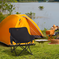 Outsunny Folding Camping Chair with Carrying Bag and Storage Pocket, Black