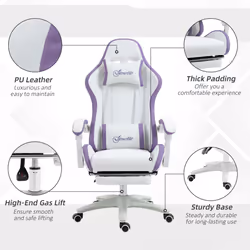 Vinsetto Racing Style Gaming Chair with Reclining Function Footrest, Purple - Additional view 6