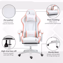 Vinsetto Racing Style Gaming Chair with Reclining Function Footrest, Pink - Additional view 6