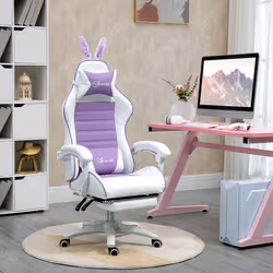 Vinsetto Racing Style Gaming Chair with Footrest Removable Rabbit Ears, Purple