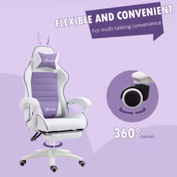 Vinsetto Racing Style Gaming Chair with Footrest Removable Rabbit Ears, Purple - Additional view 5