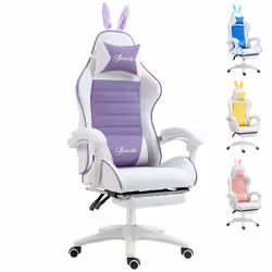 Vinsetto Racing Style Gaming Chair with Footrest Removable Rabbit Ears, Purple - Additional view 7