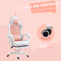 Vinsetto Racing Style Gaming Chair with Footrest Removable Rabbit Ears, Pink - Additional view 5