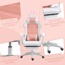 Vinsetto Racing Style Gaming Chair with Footrest Removable Rabbit Ears, Pink - Additional view 6