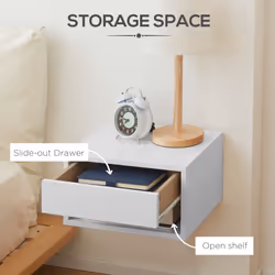 HOMCOM Floating Bedside Table Set of 2 Wall Mounted Nightstand W/ Drawer White - Additional view 4