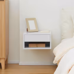 HOMCOM Floating Bedside Table Set of 2 Wall Mounted Nightstand W/ Drawer White - Additional view 5