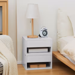 HOMCOM Floating Bedside Table Set of 2 Wall Mounted Nightstand W/ Drawer White - Additional view 6