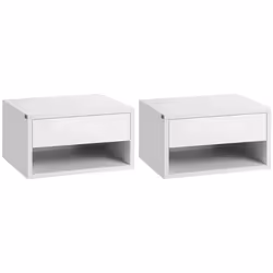 HOMCOM Floating Bedside Table Set of 2 Wall Mounted Nightstand W/ Drawer White - Additional view 8
