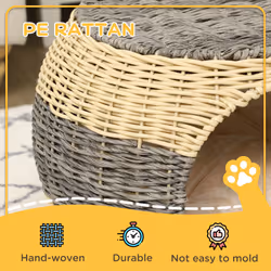 PawHut Wicker Cat House, Rattan Raised Cat Bed w/ Soft Cushion, Î¦40 x 30cm