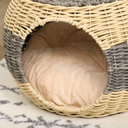 PawHut Wicker Cat House, Rattan Raised Cat Bed w/ Soft Cushion, Î¦40 x 30cm - Additional view 6