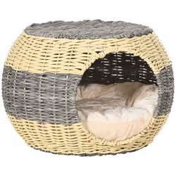 PawHut Wicker Cat House, Rattan Raised Cat Bed w/ Soft Cushion, Î¦40 x 30cm - Additional view 8