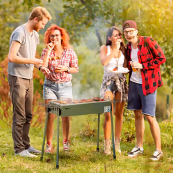 Outsunny Portable Charcoal Barbecue Grill with Seasoning Baskets and Hooks
