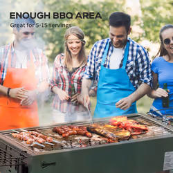 Outsunny Portable Charcoal Barbecue Grill with Seasoning Baskets and Hooks