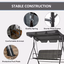 Outsunny 3-Seater Rattan Swing Chair, Hanging Bench w/ Stand, Adjustable Canopy - Additional view 4