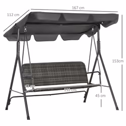 Outsunny 3-Seater Rattan Swing Chair, Hanging Bench w/ Stand, Adjustable Canopy - Additional view 7