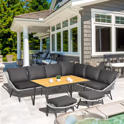 Outsunny 5 Piece Rattan Garden Furniture Set with Sofa, Coffee Table, Grey