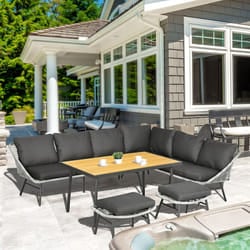 Outsunny 5 Piece Rattan Garden Furniture Set with Sofa, Coffee Table, Grey