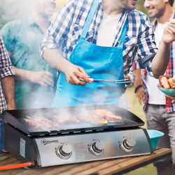 Outsunny Portable Gas Plancha BBQ Grill with 3 Stainless Steel Burner, 9kw