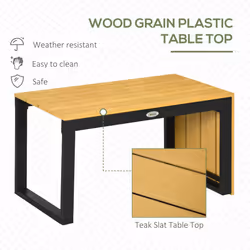 Outsunny 3PCs Patio Furniture Set w/ Cushions, Wood Grain Plastic Top Table