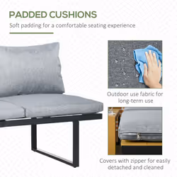Outsunny 3PCs Patio Furniture Set w/ Cushions, Wood Grain Plastic Top Table - Additional view 4
