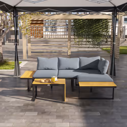 Outsunny 3PCs Patio Furniture Set w/ Cushions, Wood Grain Plastic Top Table - Additional view 7