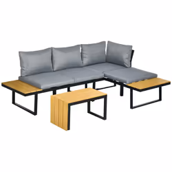 Outsunny 3PCs Patio Furniture Set w/ Cushions, Wood Grain Plastic Top Table - Additional view 8