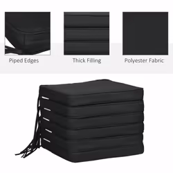 Outsunny Set of 6 Chair Cushion Seat Pads Dining Chair w/ Straps Outdoor Black