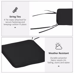 Outsunny Set of 6 Chair Cushion Seat Pads Dining Chair w/ Straps Outdoor Black