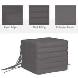 Outsunny Set of 6 Chair Cushion Seat Pads Dining Chair w/ Straps Outdoor Grey