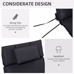 Outsunny Garden Sun Lounger Chair Cushion Reclining Relaxer Indoor Outdoor Black