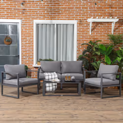 Outsunny 4 Pieces Garden Sectional Sofa Table Furniture Set Aluminium w/ Cushion