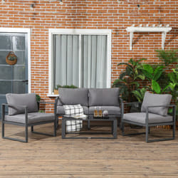 Outsunny 4 Pieces Garden Sectional Sofa Table Furniture Set Aluminium w/ Cushion