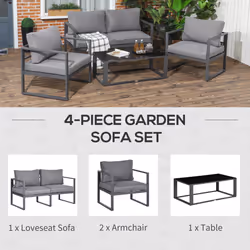 Outsunny 4 Pieces Garden Sectional Sofa Table Furniture Set Aluminium w/ Cushion