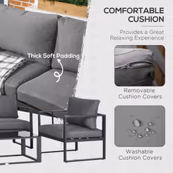 Outsunny 4 Pieces Garden Sectional Sofa Table Furniture Set Aluminium w/ Cushion