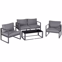 Outsunny 4 Pieces Garden Sectional Sofa Table Furniture Set Aluminium w/ Cushion - Additional view 8