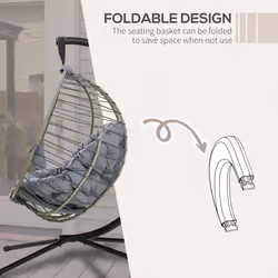 Outsunny PE Rattan Hanging Swing Chair w/ Stand & Cup Holder, Grey