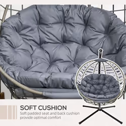 Outsunny PE Rattan Hanging Swing Chair w/ Stand & Cup Holder, Grey - Additional view 4