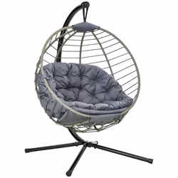 Outsunny PE Rattan Hanging Swing Chair w/ Stand & Cup Holder, Grey - Additional view 8