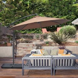Outsunny 3(m) Banana Parasol Cantilever Umbrella Garden w/ Base Weights, Coffee